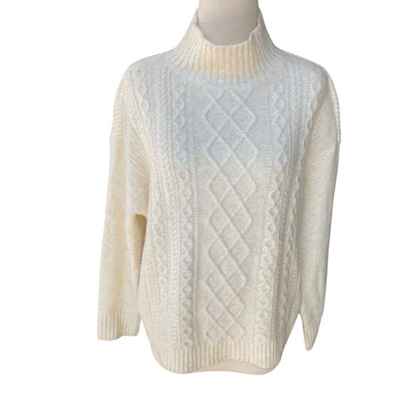 Loft Cream Mixed Knit Mock Turtleneck Cable Knit Sweater Size XS - Picture 1 of 6